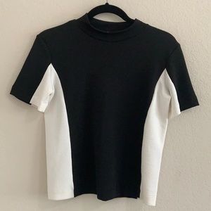 Zara black and white mocked neck short sleeve top